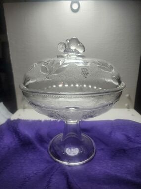 EAPG Barberry Pattern Clear Lidded Compote - Antique - UV Glow